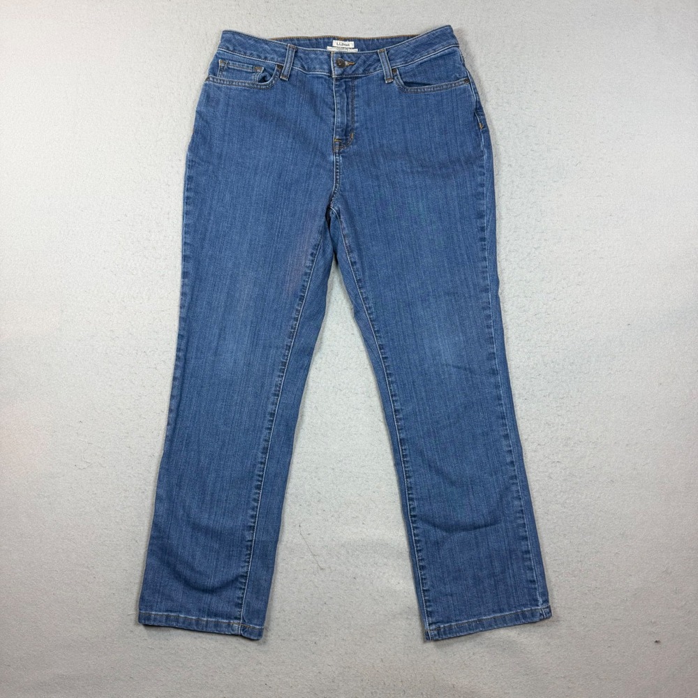 L.L.Bean Jeans Women 12 Pet Classic Fit Blue Straight Leg Stretch EUC